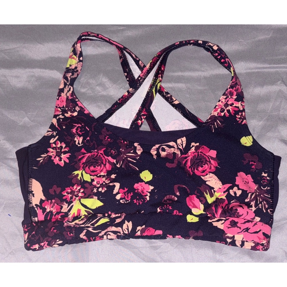 GAIAM Yoga Dark Floral Crossback Medium Impact Sports Bra, Size XS‎